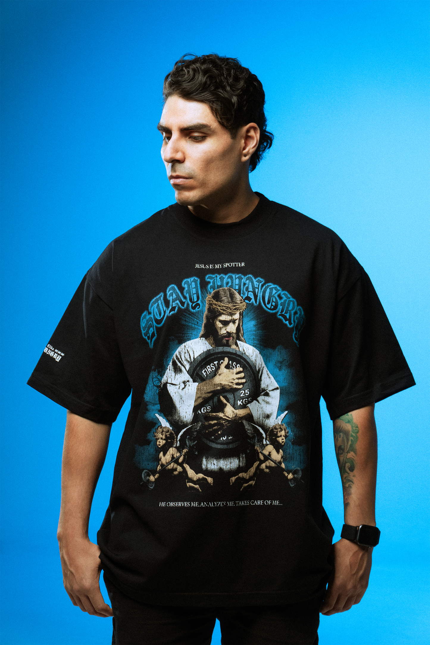 JESUS IS MY SPOTTER - Premium Oversize Tee (HEAVYWEIGHT - Black)