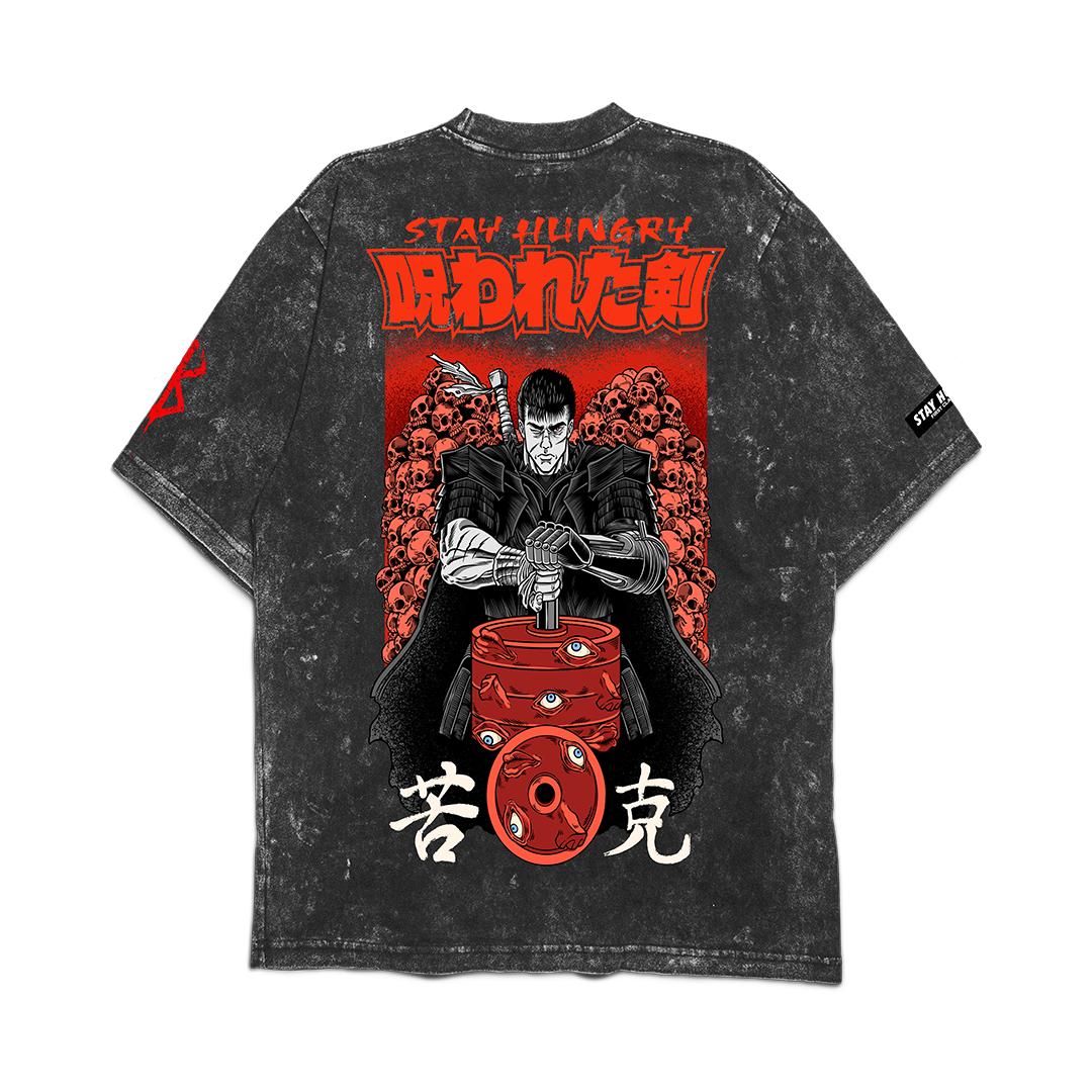 NOROWARETA KEN - Premium Oversize Tee (HEAVYWEIGHT - Black Acid Wash - W/Destructions)