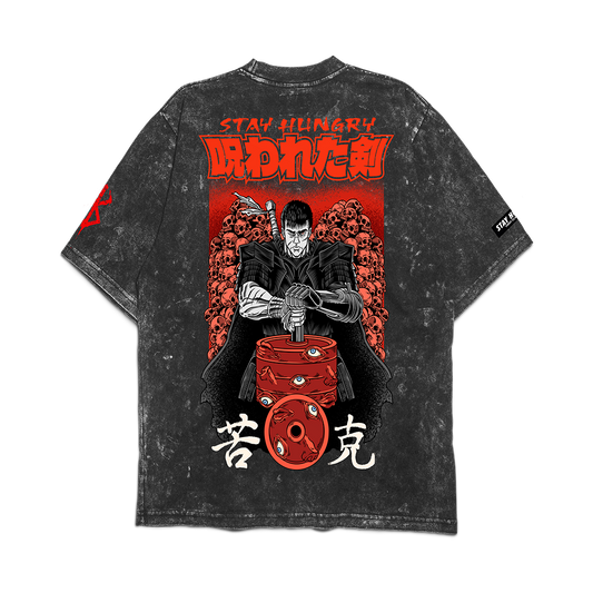 NOROWARETA KEN - Premium Oversize Tee (HEAVYWEIGHT - Black Acid Wash - W/Destructions)
