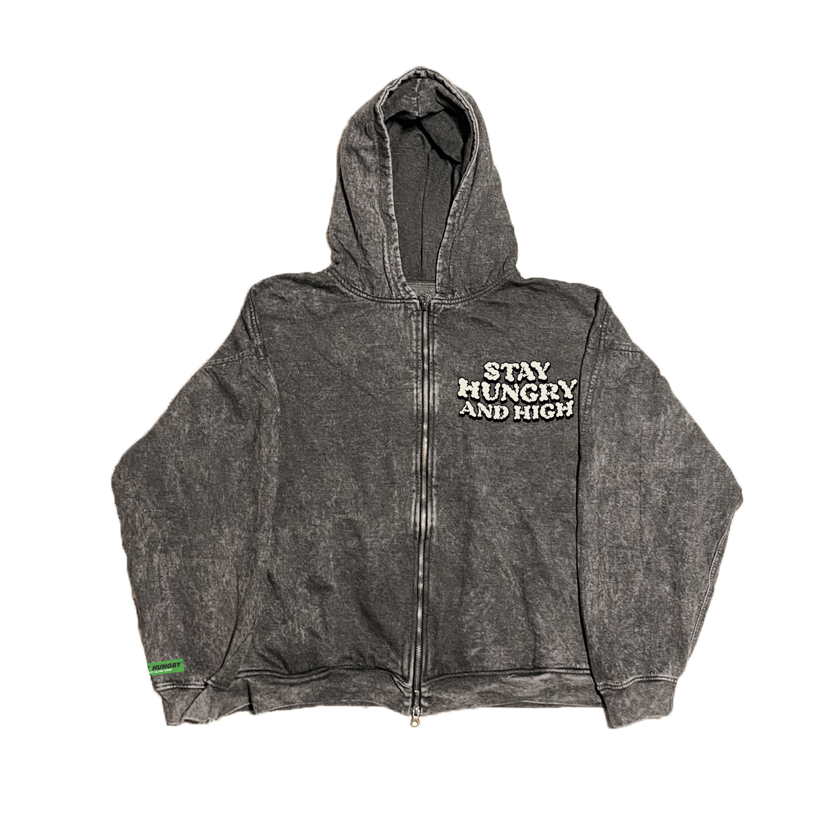 REST DAY - Premium Boxy Double Zip Jacket (Black - Acid Wash)