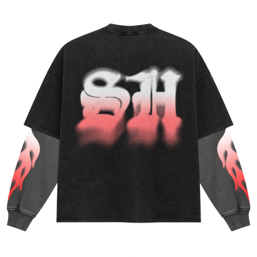 AUTHORITY - Premium Oversize Longsleeve Double Layered Tee (HEAVYWEIGHT - Black/Grey)