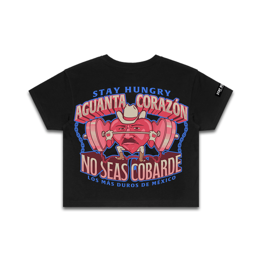 AGUANTA CORAZÓN - Premium Crop Top (Black)