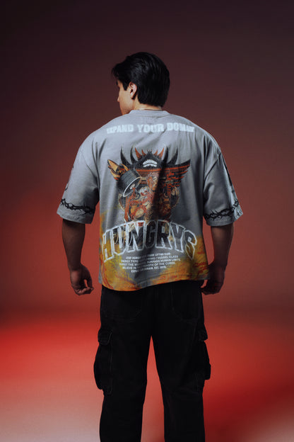 EXPAND YOUR DOMAIN - MALEVOLENT SHRINE - Premium Oversize Tee (HEAVYWEIGHT - Shark Gray)