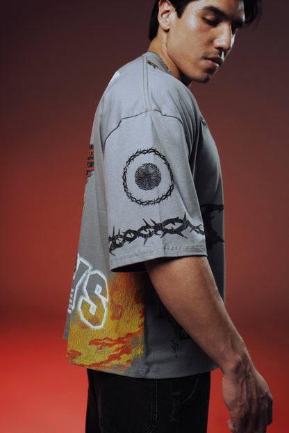 EXPAND YOUR DOMAIN - MALEVOLENT SHRINE - Premium Oversize Tee (HEAVYWEIGHT - Shark Gray)