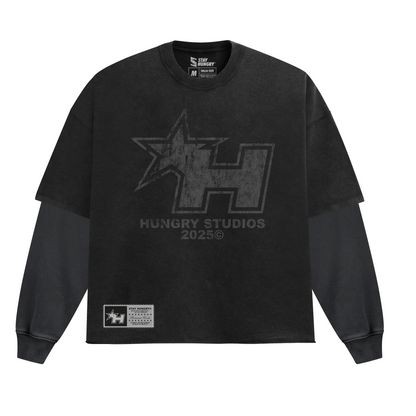 CLAIM OF THE UNDERDOGS - Premium Oversize Longsleeve Double Layered Tee (HEAVYWEIGHT - Black/Grey)