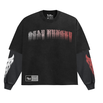 AUTHORITY - Premium Oversize Longsleeve Double Layered Tee (HEAVYWEIGHT - Black/Grey)
