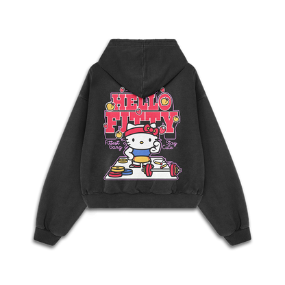 HELLO FITTY - Premium Oversize Hoodie (MIDWEIGHT - Black)