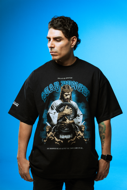 JESUS IS MY SPOTTER - Premium Oversize Tee (HEAVYWEIGHT - Black)