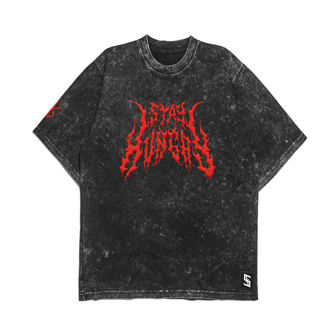 BRUTALITY LOGO - Premium Oversize Tee (HEAVYWEIGHT - Black Acid Wash - W/Destructions)