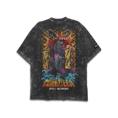 CURLZILLA - Premium Oversize Tee (HEAVYWEIGHT - Black Acid Wash - W/Destructions)