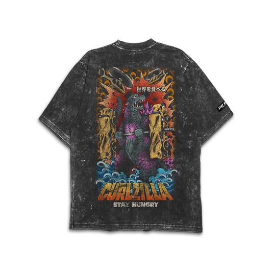CURLZILLA - Premium Oversize Tee (HEAVYWEIGHT - Black Acid Wash - W/Destructions)