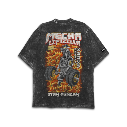 MECHA LIFTZILLA - Premium Oversize Tee (HEAVYWEIGHT - Black Acid Wash - W/Destructions)