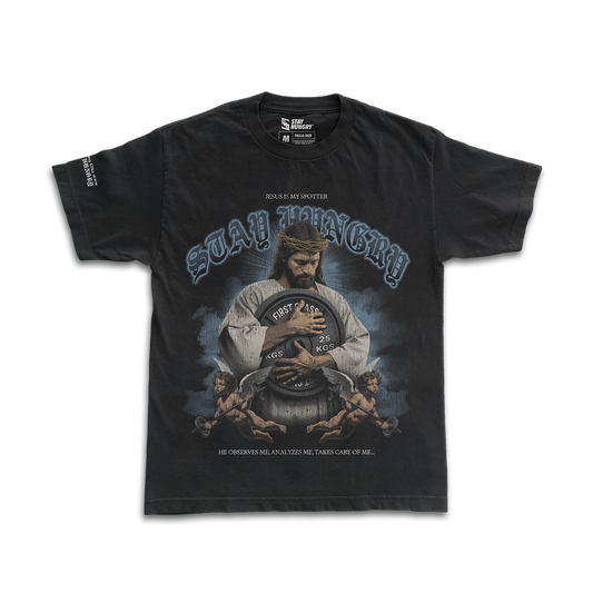 JESUS IS MY SPOTTER - Premium Oversize Tee (HEAVYWEIGHT - Black)