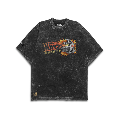 MECHA LIFTZILLA - Premium Oversize Tee (HEAVYWEIGHT - Black Acid Wash - W/Destructions)