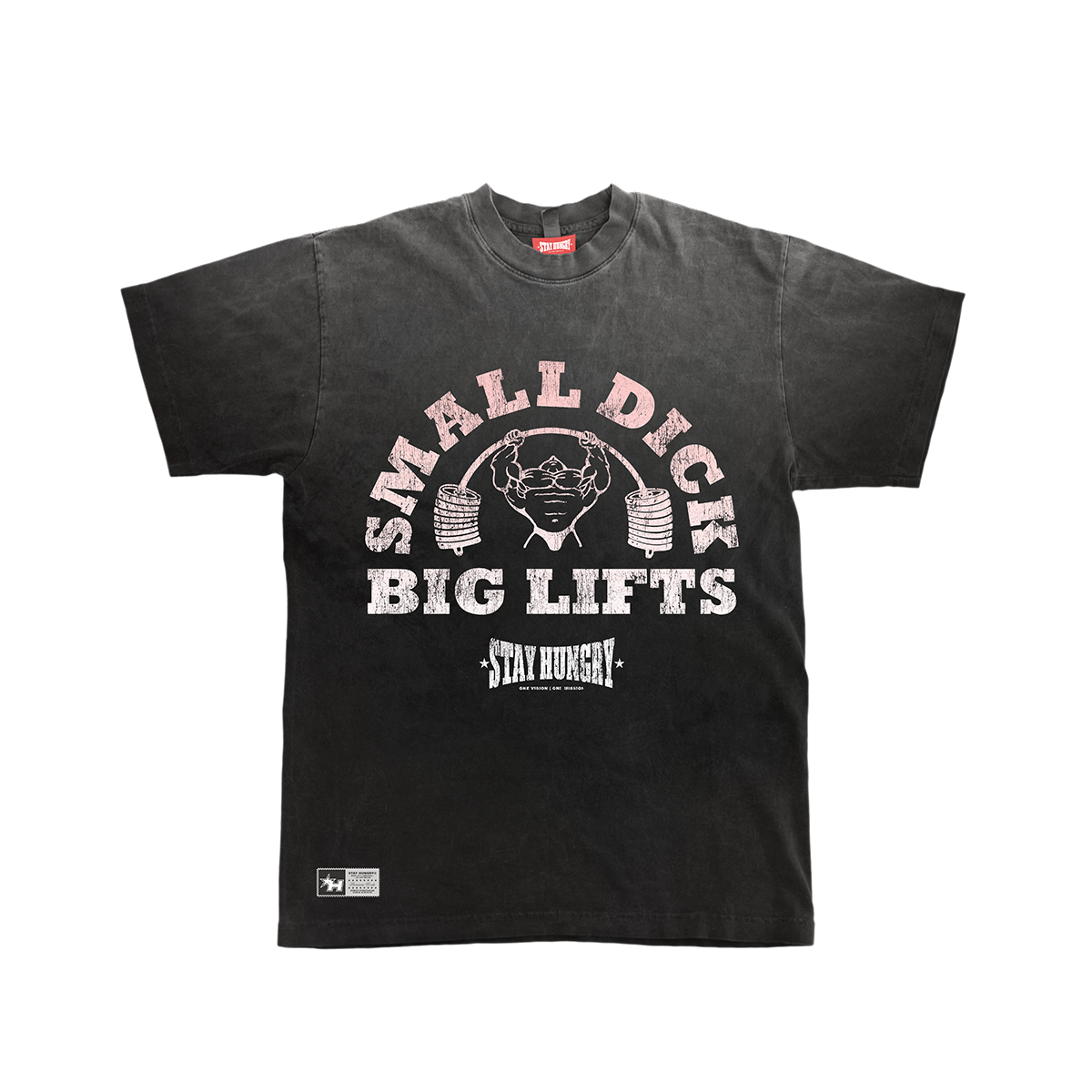 SMALL DICK, BIG LIFTS - Premium Oversize Tee (HEAVYWEIGHT - Black Sun Fade)