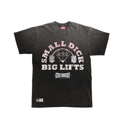 SMALL DICK, BIG LIFTS - Premium Oversize Tee (HEAVYWEIGHT - Black Sun Fade)