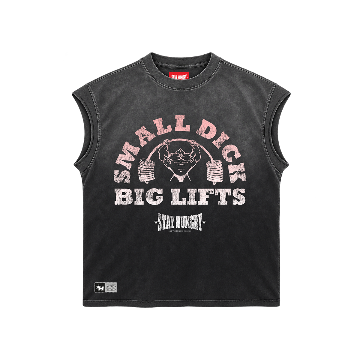 SMALL DICK, BIG LIFTS - Premium Oversize Tank Cut-Off (HEAVYWEIGHT - Black Sun Fade)