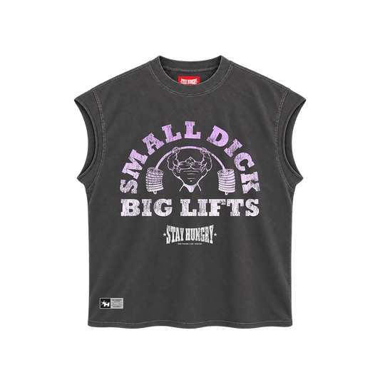 SMALL DICK, BIG LIFTS - Premium Oversize Tank Cut-Off (HEAVYWEIGHT - Black Pigment Dye)